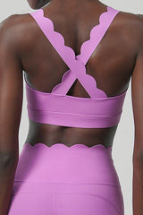 Women Wave-Edge Yoga Set: Double Shoulder Bra + Quick Dry Lycra Fitness Sports Shorts