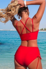 Women's V-neck Twist-Front Cross Back Side Cot Out Bikini