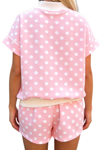 Women's Fall Mockneck Set:Polka Dot Sweatshirt And Shorts