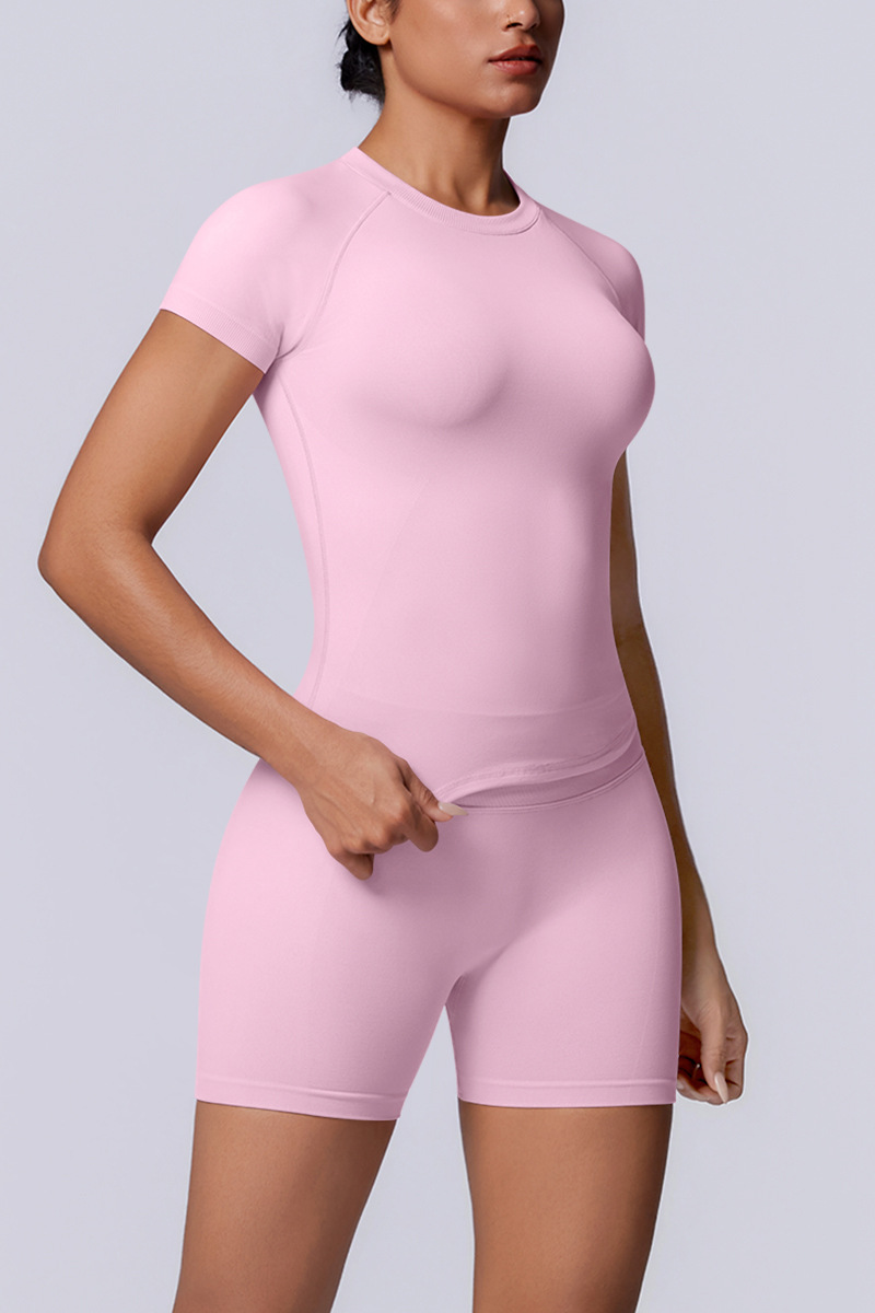 Women's Seamless Sets:Slim Fit T-shirt And Shorts