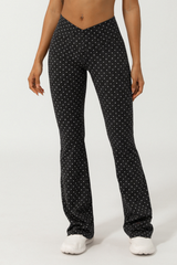 Women's Polka Dot Cross V-Waist Sports Yoga Flared Pants