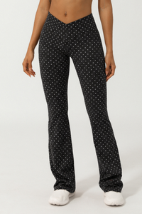 Women's Polka Dot Cross V-Waist Sports Yoga Flared Pants