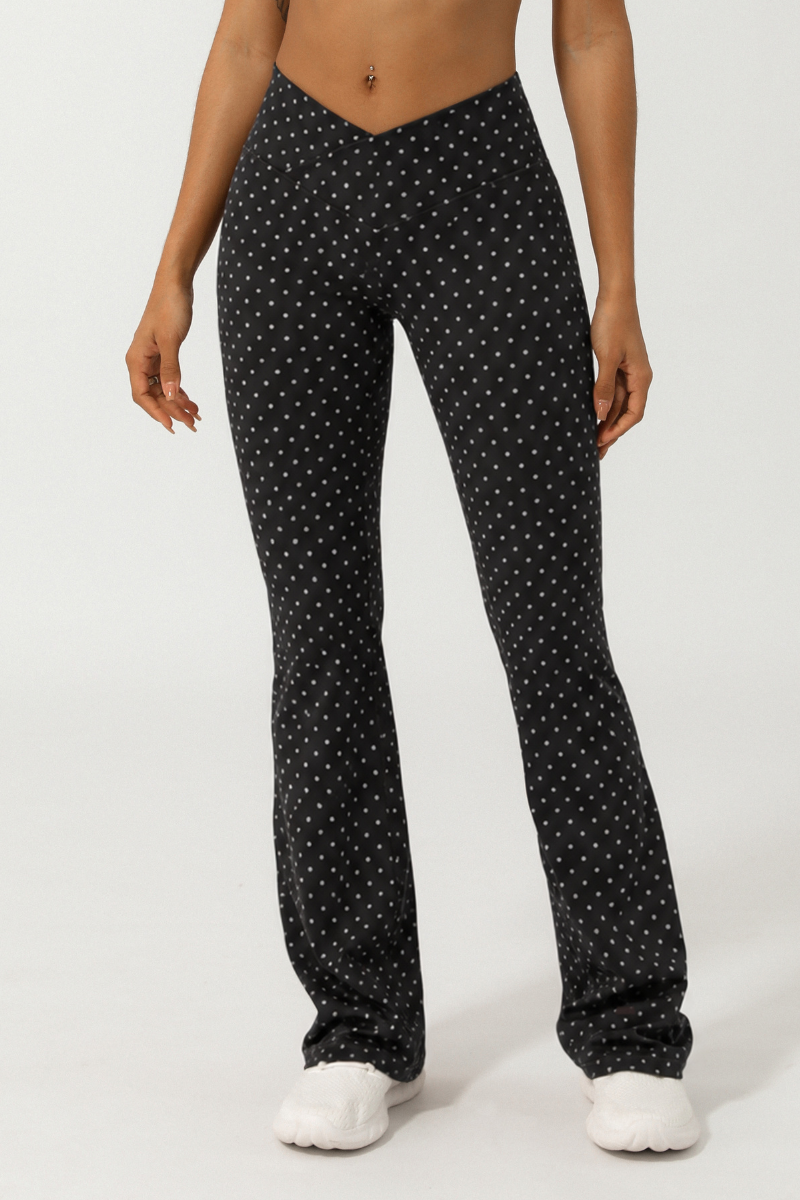 Women's Polka Dot Cross V-Waist Sports Yoga Flared Pants