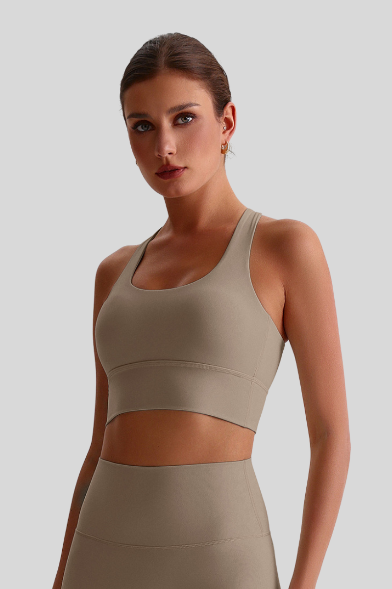 Women Cross Back Naked Feel Sports Bra: Removable Padded Yoga Top + Crisscross Back Design