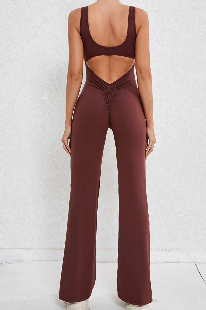 Women Hollow Out Back Micro Peach Hip Lift Sports Fitness Yoga Bodysuit
