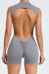 Women Sleeveless Back Hollow Fitness Peach Butt Removable Chest Pad Sports Yoga Bodysuit