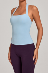 Women's Athletic Patchwork Backless Halterneck Tank Top