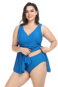 Plus Size Women's V-neck Pleated Two Piece Set Tankini