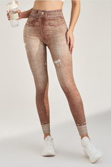Women's  denim print waist yoga leggings
