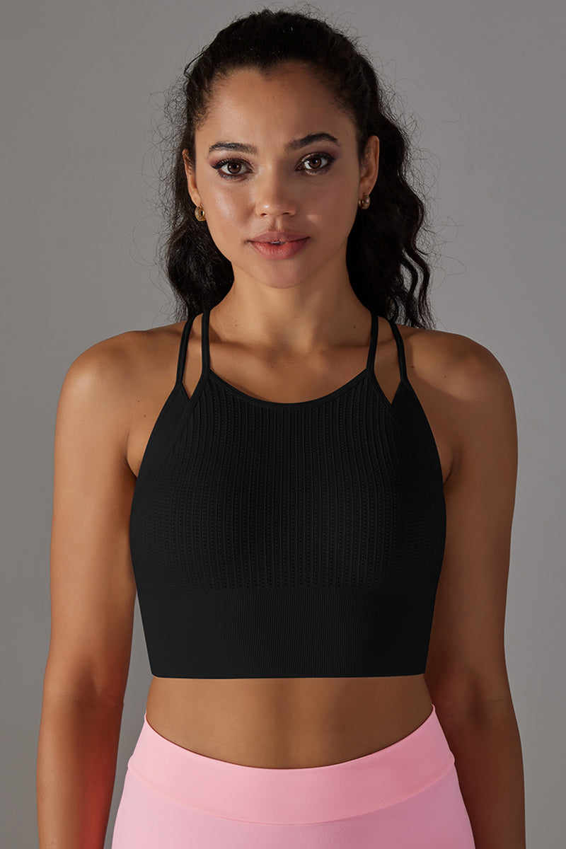 Seamless False Two-Piece Halter Ribbed Sports Bra