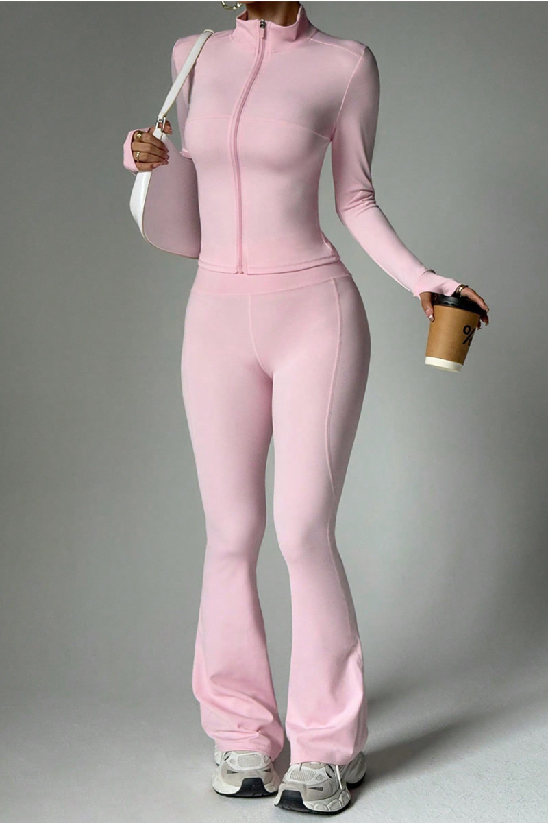 Women's Sport Set:Stand Collar Jacket And Flared Pants