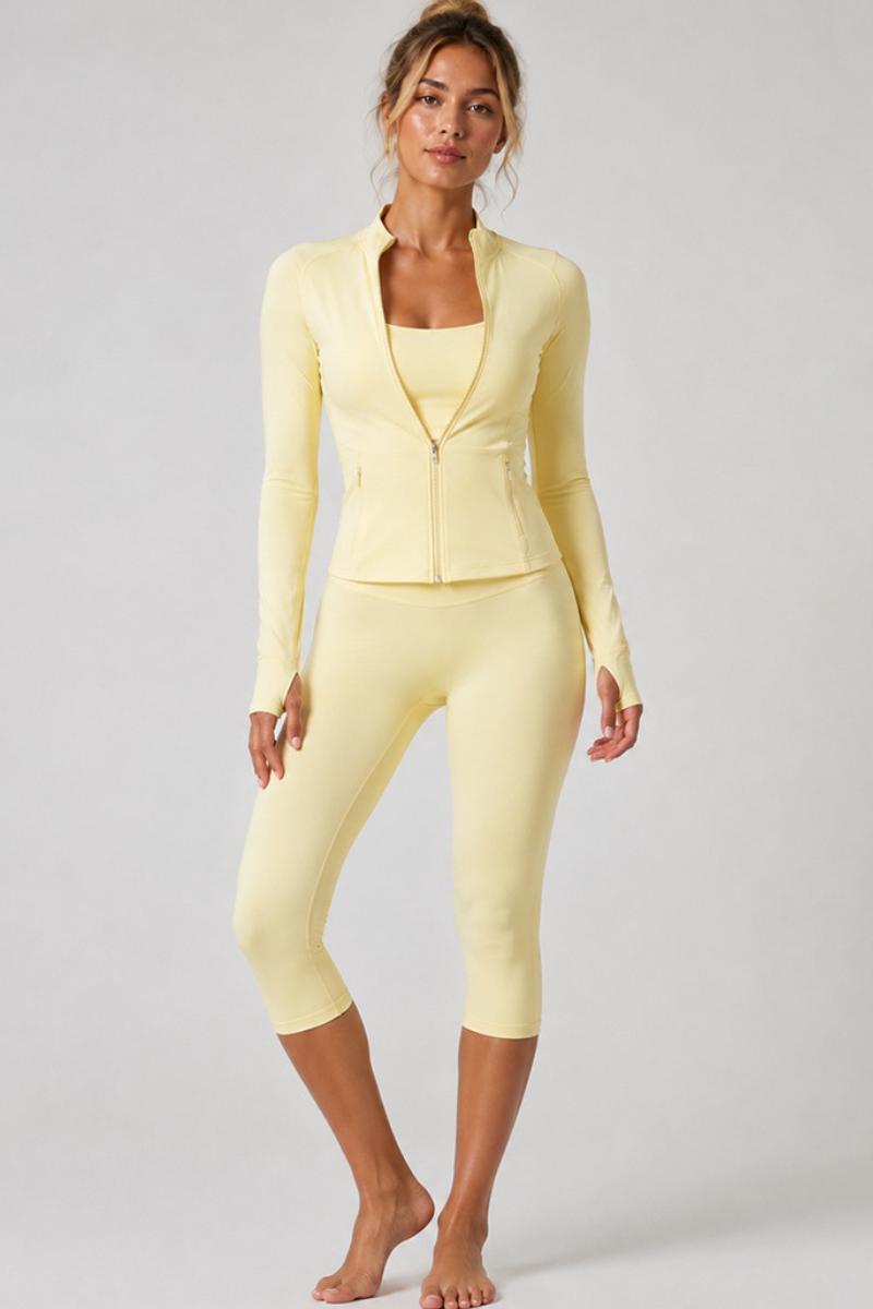 Women's Stand Collar Jacket & Capri Leggings Workout Sets