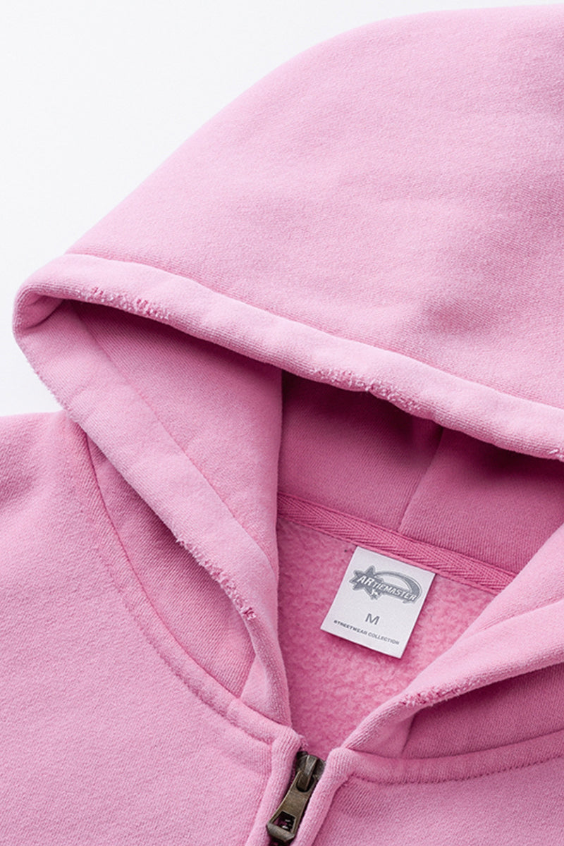 Unisex Fleece Boxy Zip Hoodie: Short Fit Wax Wash Retro Design