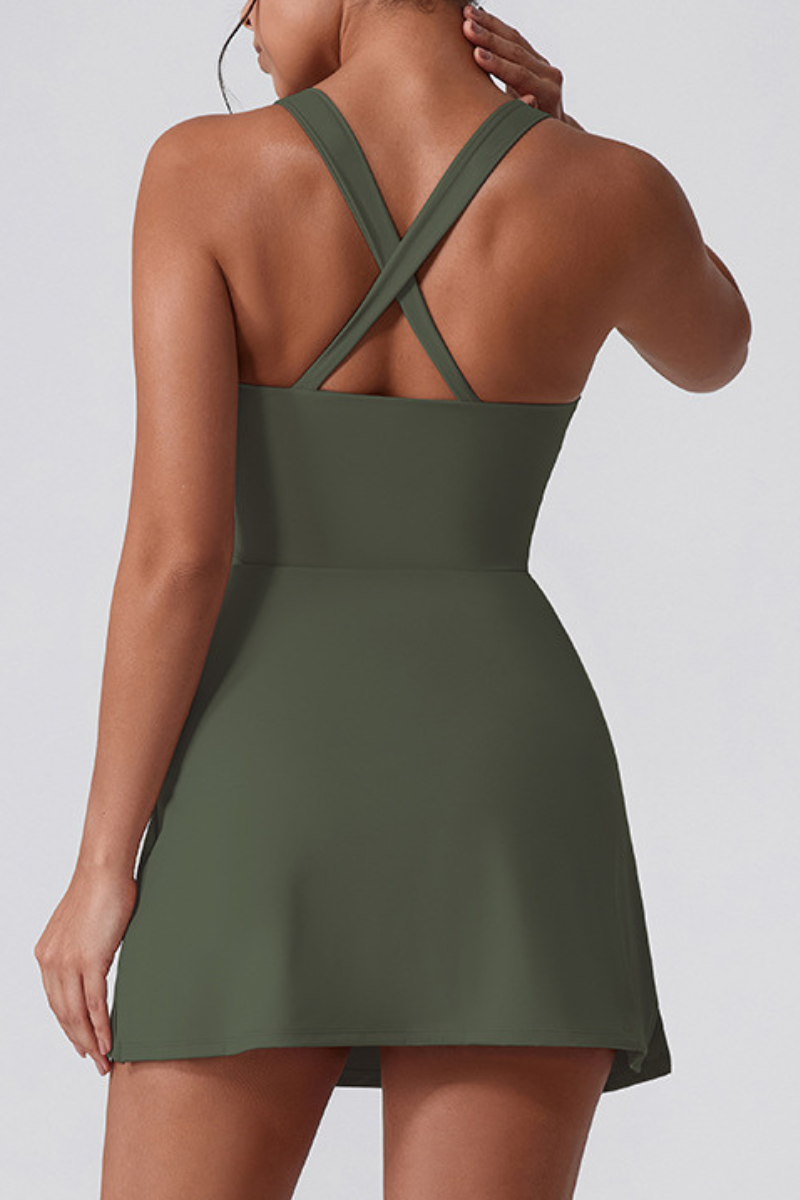Women's Half-Zip Cross-Back Padded Tennis Mini Dress