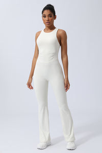 Women Criss Cross Back Sport Flare Jumpsuit