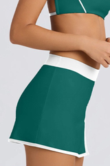 Women's Contrast High-Waist Split Skort with Built-In Shorts