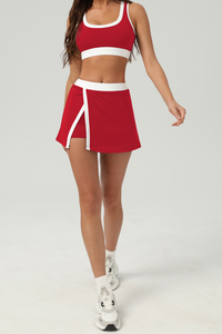 Contrasting round-neck skirt 2-piece set