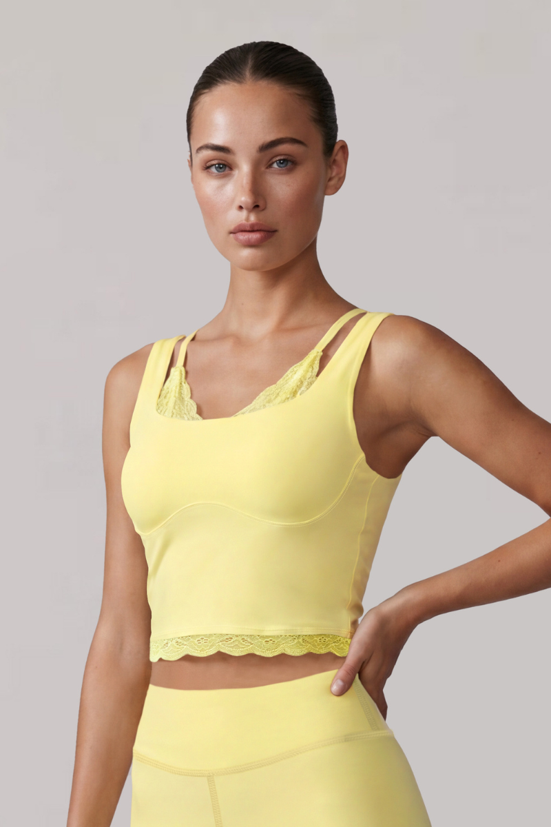 Women’s Two-Piece Wide Strap Lace Trim Cropped Tank Top
