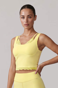 Women’s Two-Piece Wide Strap Lace Trim Cropped Tank Top