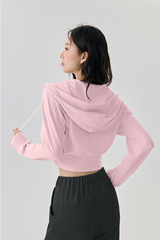 Short-sleeved hooded sports jacket.