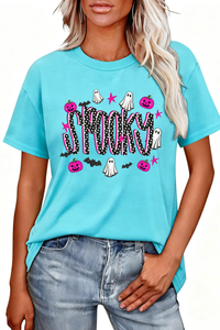 Women's Halloween Pumpkin Ghost Bat Print T‑shirt