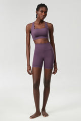 Women Wave-Edge Yoga Set: Double Shoulder Bra + Quick Dry Lycra Fitness Sports Shorts