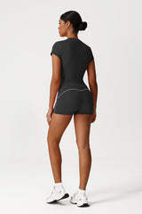 Women Seamless High Waisted Workout Set: Cropped Tee + Peach Lifting Shorts