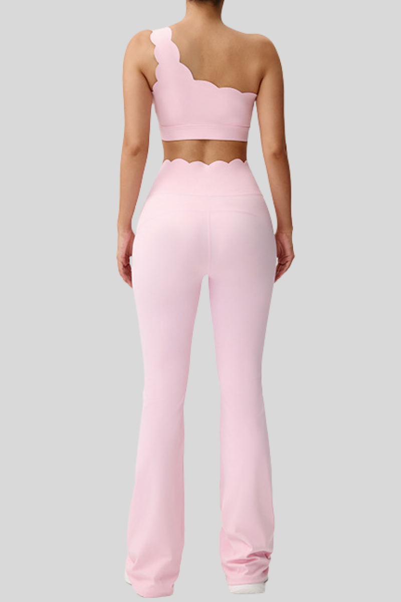 Women's Scalloped One Shoulder Bra & Flared Yoga Pants Set