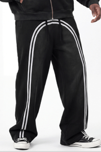 Unisex Fall Washed Fleece Contrast Loose Fit Sweatpants
