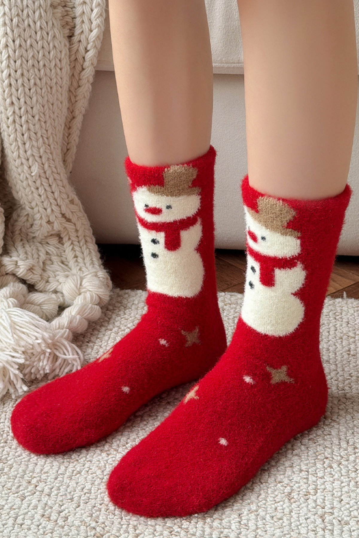 Unisex Plus Christmas Cute Santa Snowman Mid-Calf Socks
