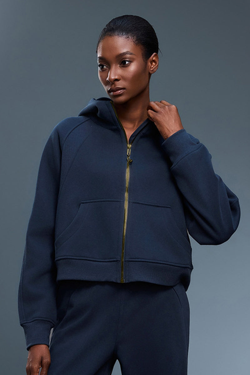 Women Fleece-Lined Zip-Up Hoodie Warm Loose Casual Sportswear