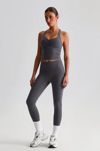 Women Brushed High Waisted Yoga Set: Tummy Control Tights + Halter Neck Support Bra