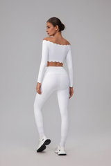 Women's Scalloped Off-Shoulder Long Sleeve Top& Leggings Set