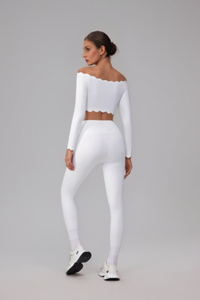 Women's Scalloped Off-Shoulder Long Sleeve Top& Leggings Set
