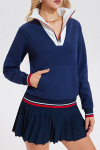 Women's Retro Campus Set:Half-Zip Sweatshirt & Pleated Skort