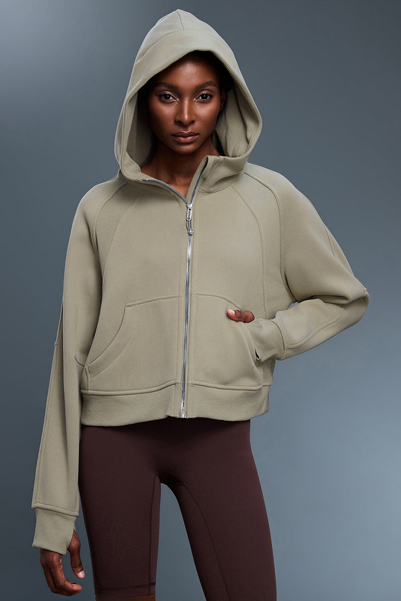 Women Fleece-Lined Zip-Up Hoodie Warm Loose Casual Sportswear