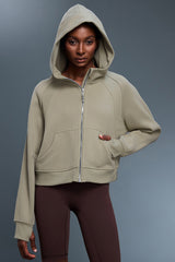 Women Fleece-Lined Zip-Up Hoodie Warm Loose Casual Sportswear