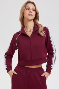 Women's Athletic Stand Collar Color Block Corpped Jacket