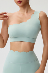 Women's One Shoulder Padded Scalloped Sports Bra