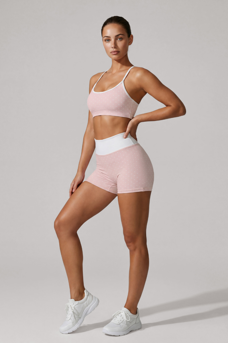Women's Polka Dot Sports Bra & High Waist Bike Shorts Set