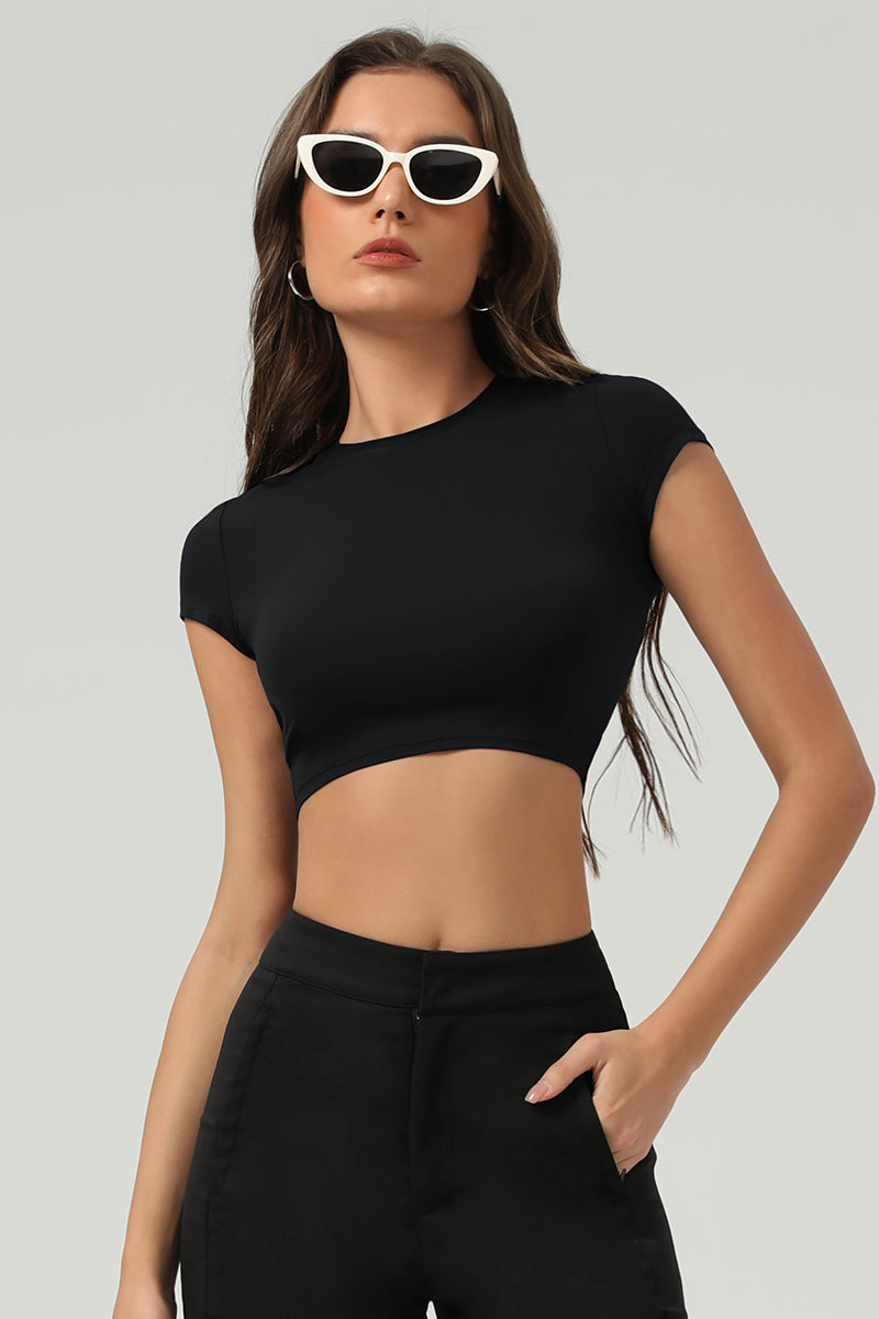 Women Slim Cropped Soft-Feel Yoga T-Shirt