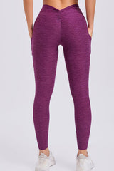 Women Pleated Skinny Hip V Waist Side Pockets No Embarrassment Line Fitness Exercise Yoga Pants