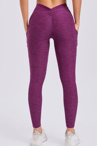 Women Pleated Skinny Hip V Waist Side Pockets No Embarrassment Line Fitness Exercise Yoga Pants