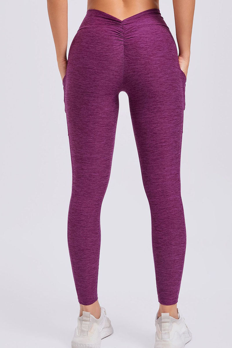 Women Pleated Skinny Hip V Waist Side Pockets No Embarrassment Line Fitness Exercise Yoga Pants
