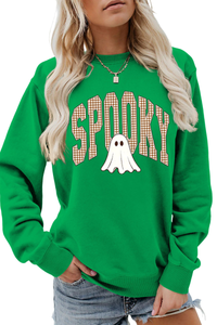 Women's Fall Halloween Plaid Ghost Print Oversize Pullover