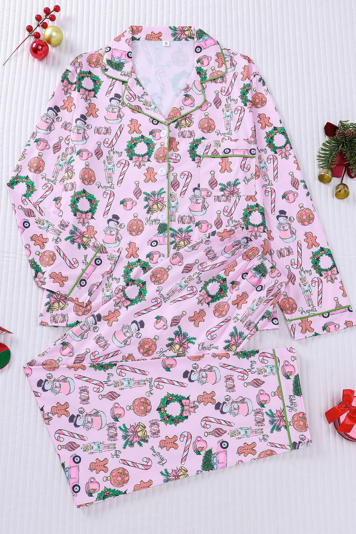Women's Christmas Tree Printed Christmas Pajama Set