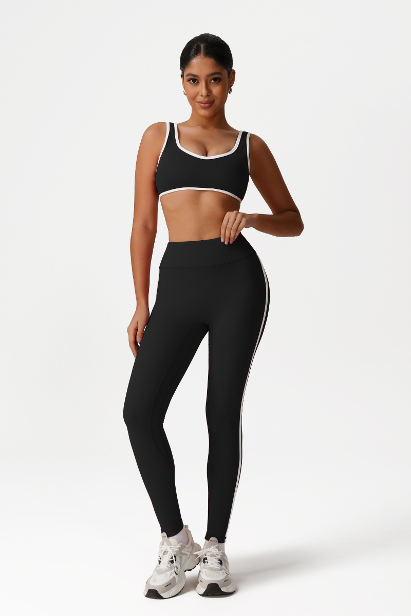Women High-Waisted Color-Block Butt-Lifting Yoga Set: Sports Bra + 9/10 Leggings