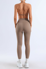 Women's Bare Feel Pleated Halter Backless Bra & Leggings Set