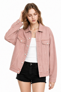 Women's Fall 100% Cotton Oversized Washed Denim Jacket