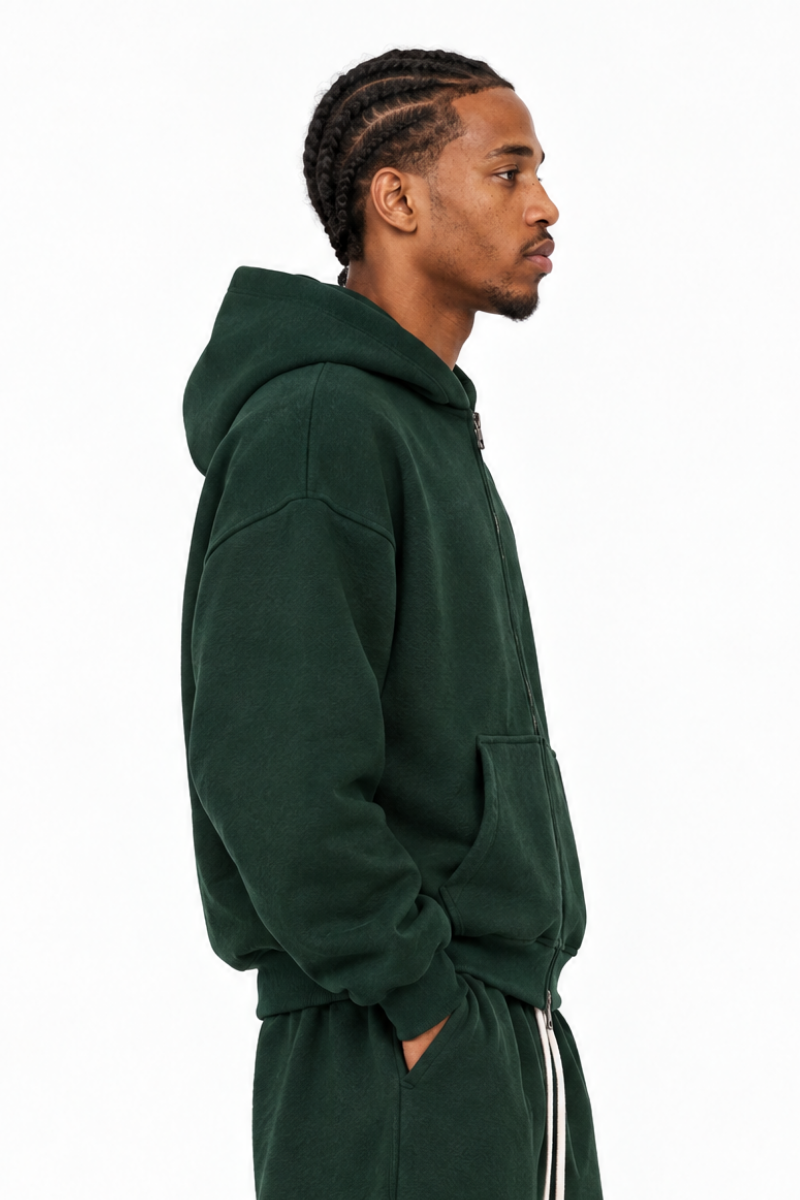 Men's Fall 100% Cotton Terry Double-Zip Hooded Jacket